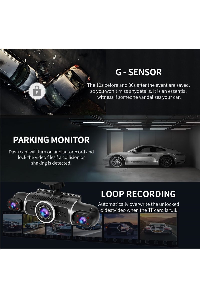 ET-LIFE 360°Dash Cam - 1080P Front and Rear View 4 Channel Dash Camera for Car, Built-in G-Sensor, IR Night Vision, 24H Parking Mode, 64GB TF Card, Loop Recording, APP Control - Image 4